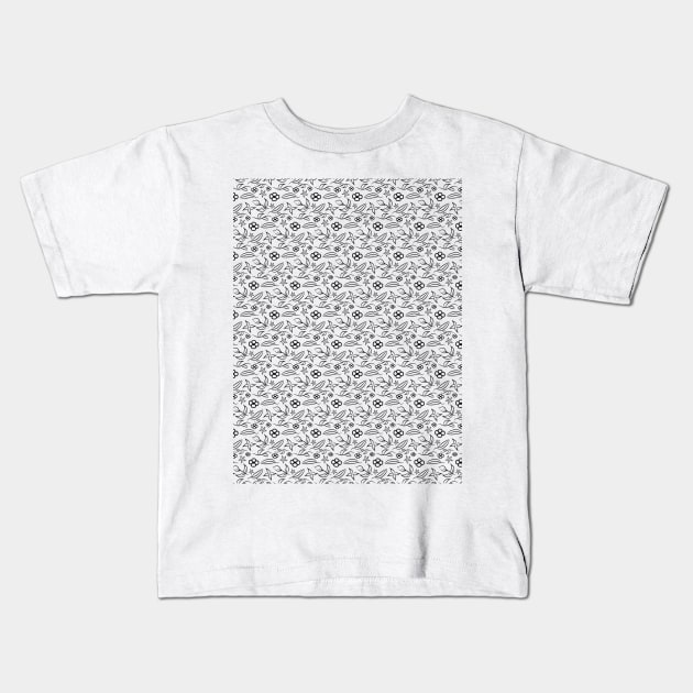 black and white plant pattern Kids T-Shirt by Spinkly